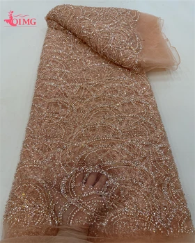 OIMG Ručné Sequin Korálkové Čipky Tkaniny, Výšivky Luxusné francúzske Postupnosť Čipky Textílie Svadobné Party Šaty 5yards