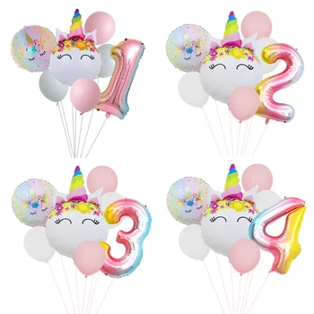 7Pcs Rainbow Číslo Jednorožec Balóny Set 1 2 3 4 Rokov Jednorožec Tému, Narodeniny, Party Dekorácie Anniversaire Globos Deti Hračky