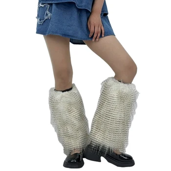 Ženské Umelú Kožušinu Leg Warmers Fuzzy Pruhované Tlač Boot Putá Zahŕňa Strany Kostým Príslušenstvo