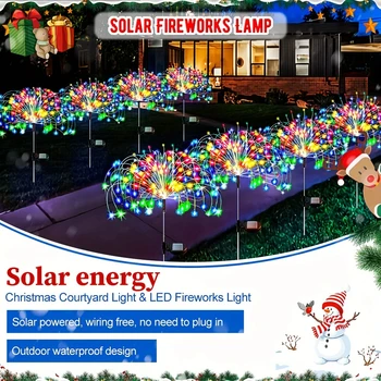 4PC 60LED RGB Vonkajší Ohňostroj Rozprávkových Svetiel Solárne LED Vodotesný Záhradné Dekorácie Trávnik, Chodník Solárne Lampy