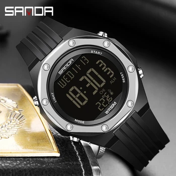 SANDA 6028 Mužov Elektronické Hodinky Tvorivé Životného prostredia Teplomer Športy Vonku Digitálne Silikónové náramkové hodinky pre Mužov
