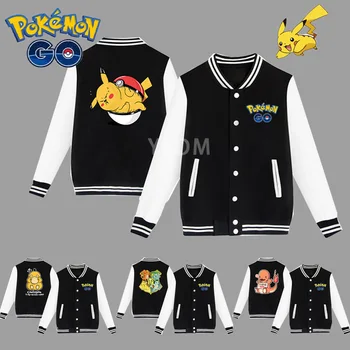 Anime Pokémon Pikachu Baseball Jacket Deti Pohode Čierna Bomberjack Módne Roztomilý Kreslený Singel Svojim Harajuku Veste Mikina