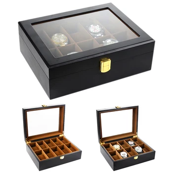 Luxusné Drevené Hodiny Brown Black Watch Box Šperky Políčko Zobraziť Sledovať Prípade Držiteľ Organizátor na Hodinky Muži Ženy Najlepšie Darčeky