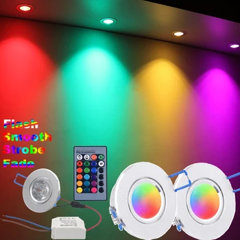 3W RGB Stmievateľné Downlight 16 Farieb Meniace LED Zapustené Osvetlenie Retrofit Zariadenie AC85-265V Diaľkové Stropné Bodové Svetlá na Čítanie
