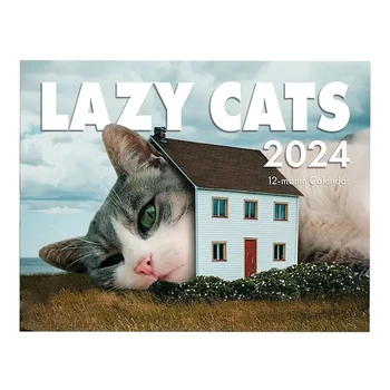 2024 Kalendár Lenivý Kitty Kalendár 2024 Zábava Kitty Darček januára 2024 Od decembra 11X8.5 Palca