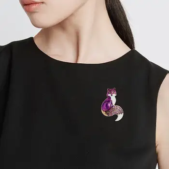 Cartoon Sedí Fox Brošňa Lesklé Drahokamu Smalt Fox Pin Ženy Muži Oblečenie Kamienkami Odznak Pin Šperky Darček