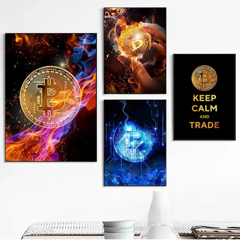 Zachovajte Pokoj a Obchodu Zlato Citácie Plátne Obrazy firestorm Bitcoin Plagáty a Tlačí na Steny Umenia pre Obývacia Izba Dekor Cuadros