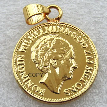 P(27)Mince Prívesok Holandsko 1925 Wilhelmina som, 10 Guldenu pozlátená Kópia Mince(22.5 mm)