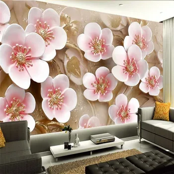 beibehang foto wall paper hodvábnej látky 3d tapeta Zimné ružová slivkové kvety obývacej miestnosti, dekoratívne maľby, 3d veľká nástenná maľba