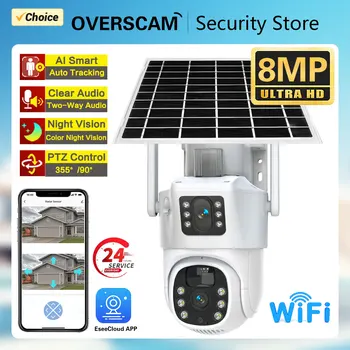4K 8MP Auto Tracking CCTV WiFi PTZ IP Kamera Solárny Vonkajší Duálny Objektív Bezdrôtové Zabezpečenie Surveillance Camera 2 Way Audio