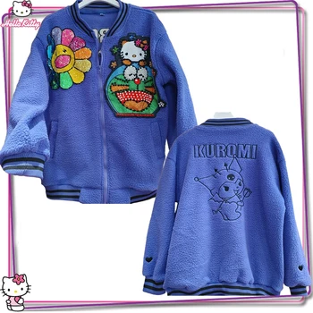 2023 Nové Sanrio Hello Kitty Kuromi Žien Zips Bunda Y2K Zimné Pribrala Teplá Mikina na Zips Módne Cardigan Kabát Top