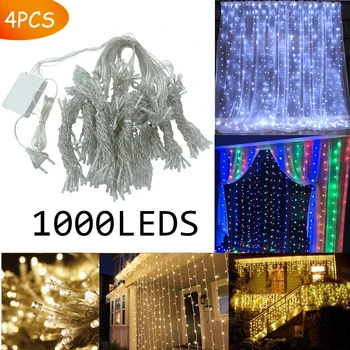 1000LEDs 8 Funkčné US/EU Plug Typ Opony String Svetlo Vianočné Rozprávky Dekorácie Svetla Vhodné pre Svadby/Rodina/Spálňa