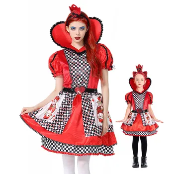 Halloween Kráľovná sŕdc Alenka v ríši Divov Kostým Sexy Šaty s pokrývku hlavy Poker Kráľovná Cosplay Kostýmy pre Dospelých, Deti