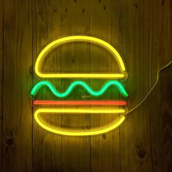 Hamburger Neónové Svetlo Neónový nápis na spoločenské Svadby, Narodeniny Fast Food Obchod, Reštaurácia Nástenné Závesné LED Svetlo, Domáce Dekorácie