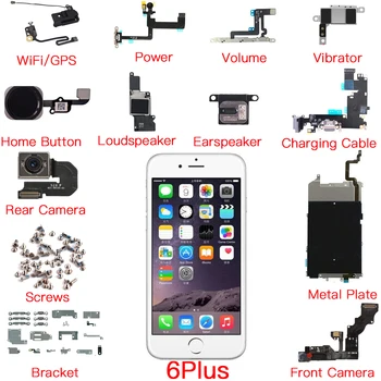 Celý Set Náhradné Diely Pre iPhone 6 Plus Energie Hlasitosti Vpredu Vzadu Fotoaparátu Nabíjanie Flex Kábel na Tlačidlo Domov Hlasný Reproduktor Skrutka