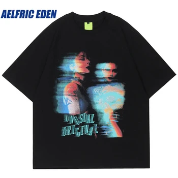 Aelfric Eden Grafické Tlače Punk Gotický Nadrozmerné Tričko Mužov Streetwear T Shirt Y2K Hip Hop Harajuku Bežné Krátke Sleeve Tee Topy