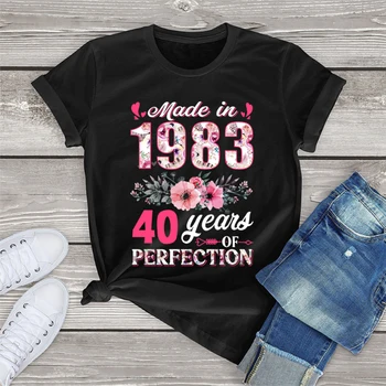 Vyrobené v roku 1983 40 Rokov Dokonalosti Úžasné Tričká Streetwear Krátky Rukáv Narodeninám Letné Štýl Posádky Krku T-shirt Topy
