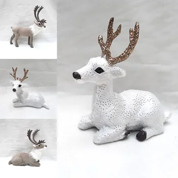 Nový Vianočný Darček Biely Sob Figúrky Elk Plyšové Simulácia Bábiky Miniatúr, Vianočné Dekorácie Pre Domov Ozdoby