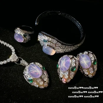 2023 Nové Luxusné 925 Silver Farba Amethyst Had Šperky Sady pre Ženy Prekrásny Drahokam Vintage Prsteň/Náušnice/Náhrdelník/Náhrdelník