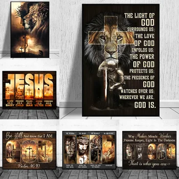 Ježiš A Kríž Plátno Na Maľovanie Na Stenu Umenie Bojovník Lev Z Júdovho Plagáty Tlačí Na Obývacia Izba Náboženské Boží Obraz Domova