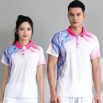 Krátky Rukáv Bedminton Shirt pre Mužov, Ženy 2023 Nového v Tlači Zase Dole Golier Ping Pong, Tenis Jersey Pár Stolný Tenis Handričkou