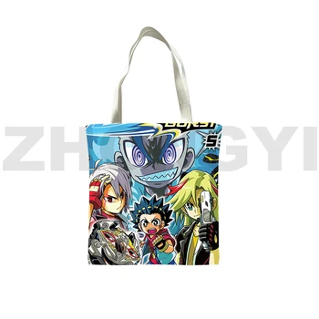 Roztomilý Kreslený Tlač Beyblade Praskla 3D Nákupné Tašky Shopper Taška Dospievajúce Dievčatá Anime Tote Bag Módne Veľké Plátno Taška Taška cez Rameno