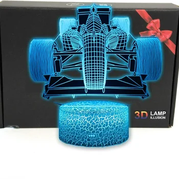 Akryl Závodné Auto, stolná Lampa 3D Ilúziu Led Nočné Svetlo pre Domova 7 Farby Nočného Darček pre Mužov, Chlapcov Deti