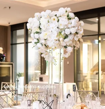 priehľadný akrylový námestie stĺpec akryl kvet usporiadanie stojí svadobný stôl dekorácie