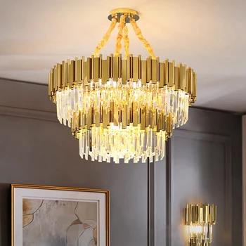 Luxusné Crystal Led Lustre Pre Obývacia Izba, Jedáleň, Spálňa Nastaviteľné Kovové Závesné Lampy, Vnútorné Osvetlenie Lamparas Zariadenie