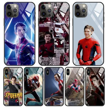 Tvrdené Sklo puzdro Pre iPhone 15 14 13 12 11 Pro Max XS Max XR X 7 8 6 6 Plus 13 12 Mini Kryt Marvel Tom Holland SpiderMan