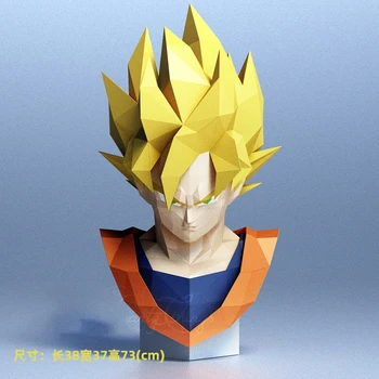 73cm Son Goku Poprsie Socha Papier Model Dragon Ball Z Anime Postavy Papercraft 3D DIY Ručne vyrábané Hračky Domova Stôl Dekorácie