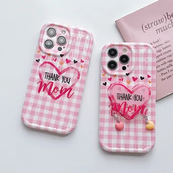 Kórejský Ružová Skontrolujte Láska Srdce Držiak puzdro pre iPhone 14 13 Pro Max 12 11 Pro Plus Shockproof Mäkké Silikónové Krytie