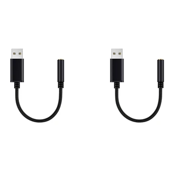 2X USB Na 3,5 Mm Jack pre Slúchadlá Audio Adaptér,Externý Stereo Zvuková Karta Pre PC, Notebook,Pre PS4 (0.6 Nohy,Black)