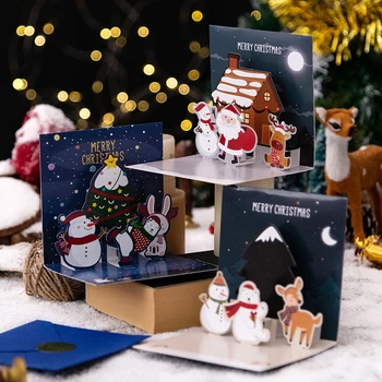 1Set 3D Pohľadnice Priateľ Rodiny Požehnanie Pohľadnica Obálky Na Narodeniny Nový Rok Vianočné Darčekové Karty Strana Dodávky