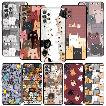Karikatúra Roztomilý Mačky Pozadí Čierne Telefón puzdro pre Samsung Galaxy A54 A52 A53 A13 A14 A12 A34 A32 A33 A23 A24 A22 A04 A03S A02S A