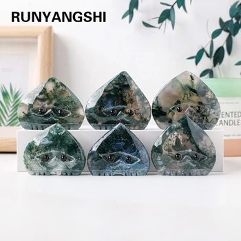 1PC Prírodný Krištáľ Zeleného Machu Achát Drahokam Domáce HOBBY Ručné Crystal Rezbárstvo Ježko Domáce Dekorácie