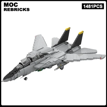 MOC Vojenské Model Jet Fighter F-14 Technické Tehly DIY Stavebné Bloky pre Montáž Modelu Tehly Displej Tvorivé Deti Hračky