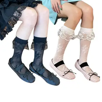 X7YA Čipky Teľa Ponožky Sladké Rozstrapatené Frill Kolená Vysoké Ponožky Pančuchy pre Študentov Dievčatá