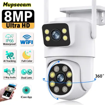 8MP bezpečnostné Kamery, WiFi, Vonkajší Nepremokavé Bezdrôtová Bezpečnostná Kamera Duálny Objektív Zabezpečenia Ochrany IP Kamera AI Sledovať ICsee
