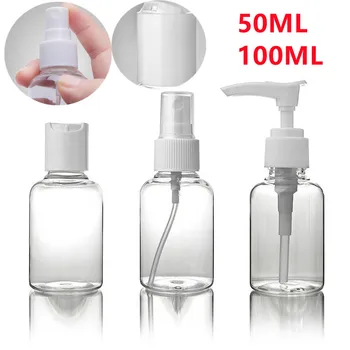3ks 50/100 ml Clear Spray Plastové Pet Fľaše Rozprašovača Fľašu Alkoholu Sterilizátor Malé Spreji Push Čerpadla Prázdna Fľaša