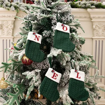 Vianočné dekorácie dodávky zelené listy pletené ponožky, vyšívané vlnené ponožky Vianočné ponožky darčekové tašky