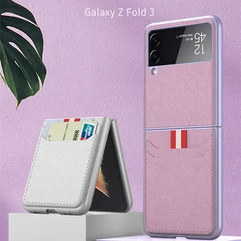 2 v 1 pracovný Módne Kože Telefón puzdro pre Samsung Galaxy Z Flip3 Zložiť 3 5G Sloty pre Karty Vrecku Brnenie Zadný Kryt