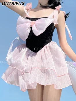 Nové Ružové Japonský Sladké Popruh Šaty Krátke Plávať Oblek Roztomilý Čela Čistá Túžba Plavky Teplé Jarné Prázdniny Plávanie Oblek pre Ženy