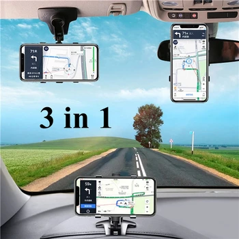 3 v 1 Telefón Držiak na Palubnú dosku Spätné Zrkadlo Volant Podporu Slnečná Clona Držiak Mobilné GPS Stojan Tabletu Vozidla