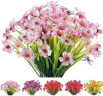 Umelé Jeseň Kvety Falošné Kvety UV Odolné Plastové Umelé Rastliny pre Vonkajšie Záhradné Box Závesné Koše, Svadobné Dekorácie