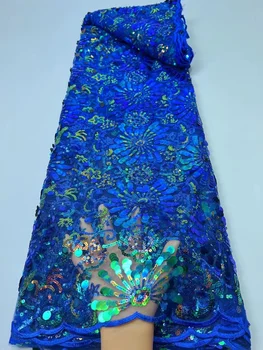 Nigérijský francúzskej Čipky Textílie 2023 Vysokej Kvality Sequin Vyšívané Luxusné Broskyňa Korálkové Čipky Textílie 5 Metrov Šaty, Šitie QF0325