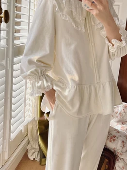 Ženy Velvet Jeseň Zima Viktoriánskej Pyžamo Domov Dve Kus Francúzskej Čipky Vintage Princezná Sladké Dievčatá Sleepwear Plavky