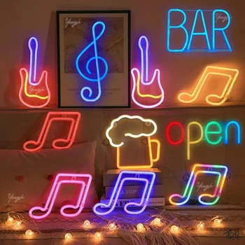 Neónový nápis LED Hudba Poznámka Neónové Svetlo Batérie/USB Powered Pestré Neónové Lampy na Stenu Music Bar Nočného Dekoratívne Tabuľka