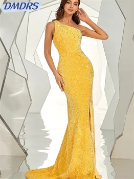 Luxusné Jedného Pleca Rukáv Prom Šaty 2024 Elegantný Sequin Večerné Šaty Sexy Dĺžka Podlahy Svadobné Šaty Vestidos De Novia