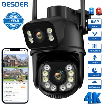 BESDER 8MP PTZ Wifi Kamery Vonkajšie Dual Screen Color Nočné Videnie 4MP Zabezpečenia Ochrany CCTV Wifi Dohľadu IP Kamera iCSee